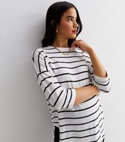 New Look Maternity White Stripe Fine Knit Curved Hem Top